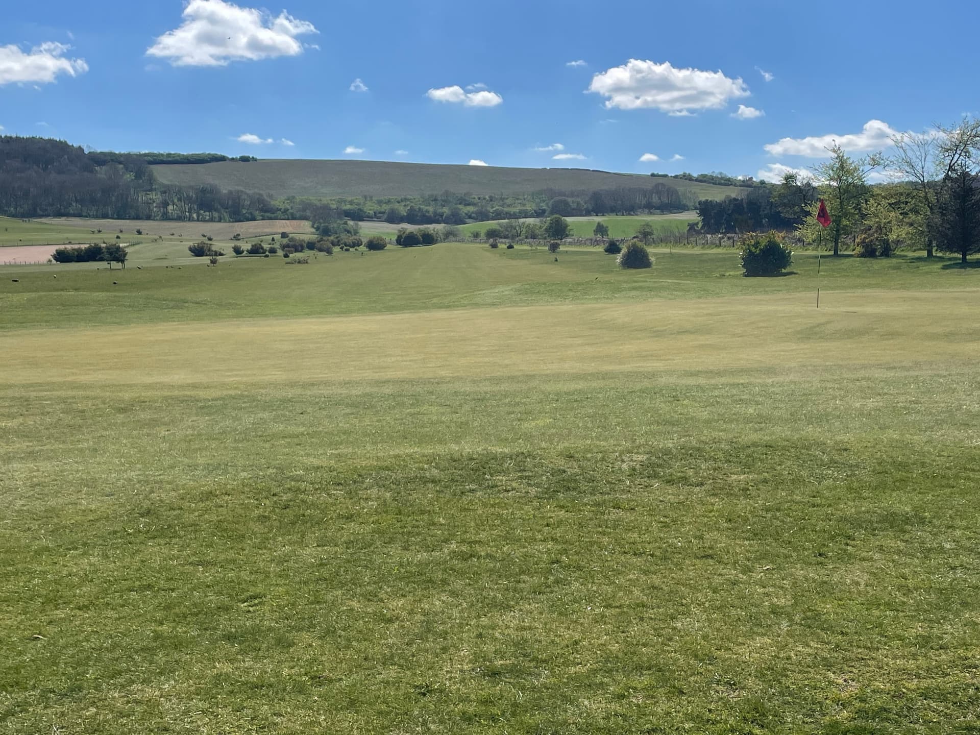 View up the fairway with the Yorkshire Wolds in the distance